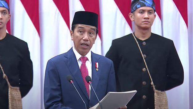 Jokowi menyampaikan pidato kenegaraan Nota Keuangan di Jakarta, Rabu, 16 Agustus 2023.