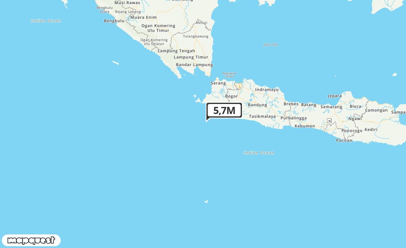 Pusat gempa berada di laut 96 Km Barat Daya Muarabinuangeun