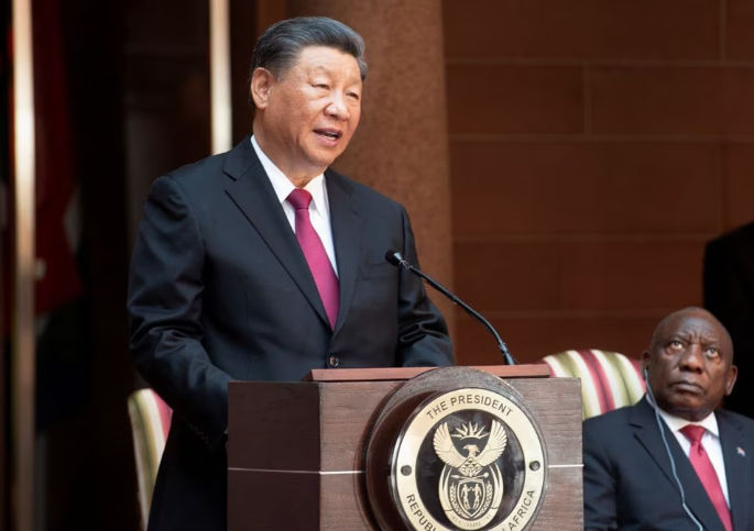 Presiden China Xi Jinping dan Presiden Afrika Selatan Cyril Ramaphosa