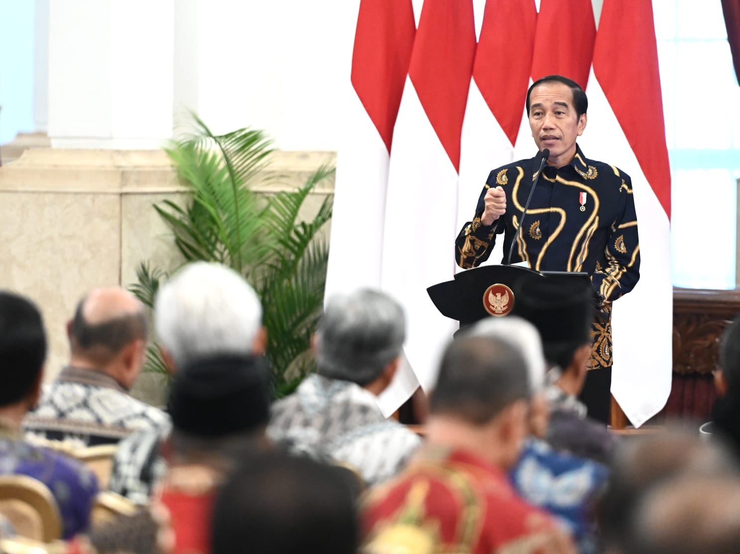 Presiden Joko Widodo (Jokowi) dalam sambutannya pada Rapat Koordinasi Nasional (Rakornas) Pengendalian Inflasi Tahun 2023 di Istana Negara Jakarta Pusat, pada Kamis, 31 Agustus 2023
