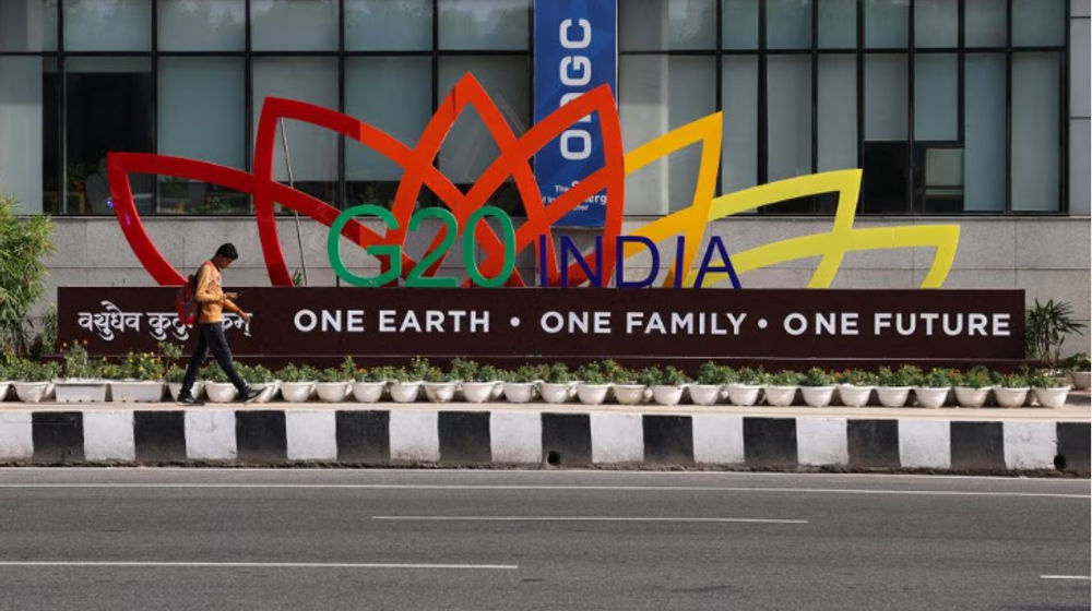 Logo KTT G20 di New Delhi, India