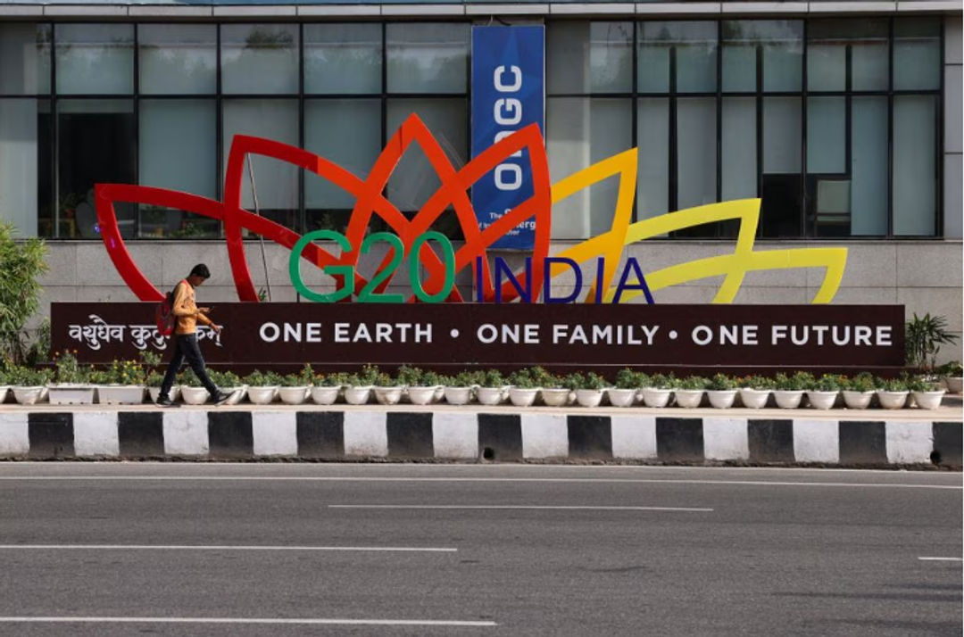 Logo KTT G20 di New Delhi, India