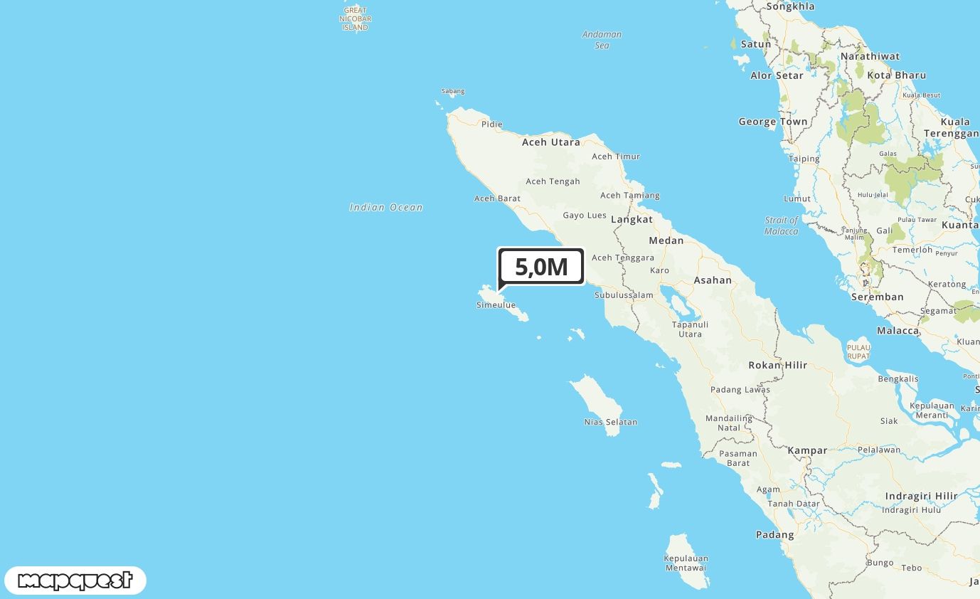 Pusat gempa berada di laut 57 Km BaratLaut Sinabang