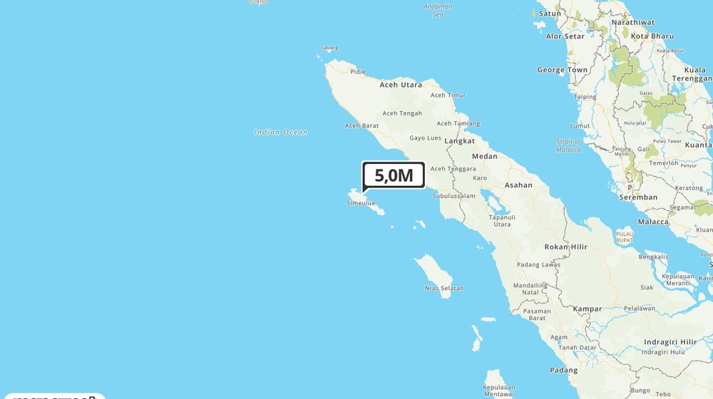Pusat gempa berada di laut 57 Km BaratLaut Sinabang
