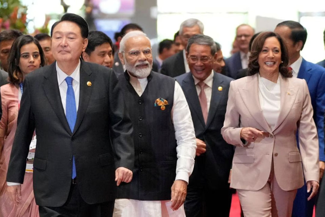 Presiden Korea Selatan Yoon Suk Yeol, Perdana Menteri India Narendra Modi, Perdana Menteri Kamboja Hun Manet, dan Wakil Presiden AS Kamala Harris