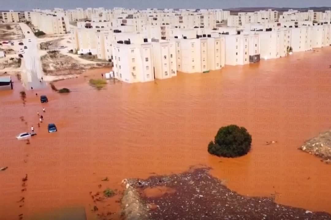 Kondisi kota di Libya usai banjir bandang awal pekan ini.