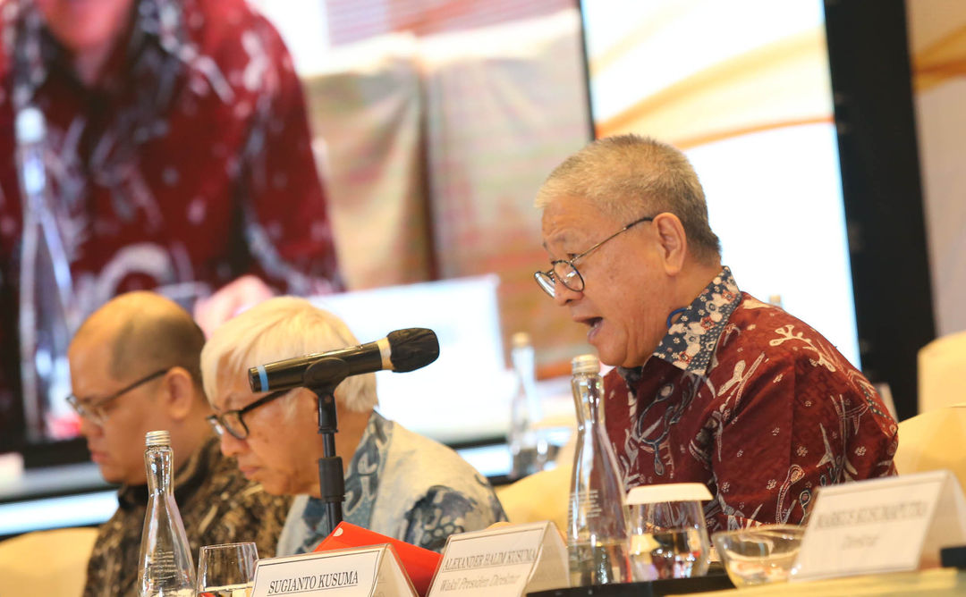 Presiden Direktur PT Pantai Indah Kapuk Dua Tbk (PT PANI) Sugianto Kusuma saat Rapat Umum Pemegang Saham Luar Biasa (RUPSLB) PT PANI di Jakarta. Foto : Panji Asmoro/TrenAsia