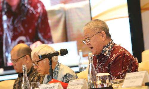 Presiden Direktur PT Pantai Indah Kapuk Dua Tbk (PT PANI) Sugianto Kusuma saat Rapat Umum Pemegang Saham Luar Biasa (RUPSLB) PT PANI di Jakarta. Foto : Panji Asmoro/TrenAsia