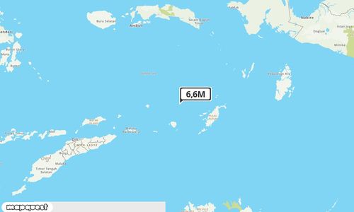 Pusat gempa berada di laut 184 km Barat Laut Tanimbar