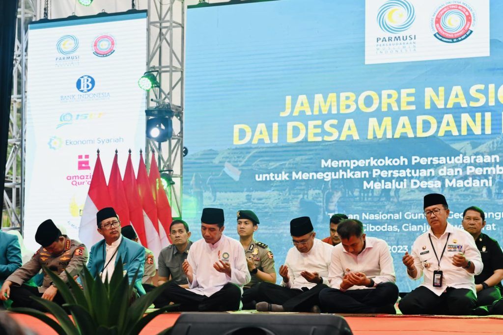 Presiden Jokowi pada Pembukaan Jambore Nasional Dai Desa Madani Parmusi, Selasa (26/09/2023), di TNGGP, Jabar. (Foto: BPMI Setpres)