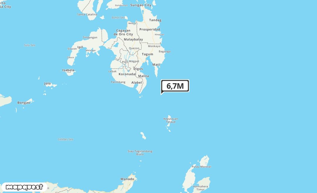 Pusat gempa berada di laut 116 km BaratLaut Pulau Karatung