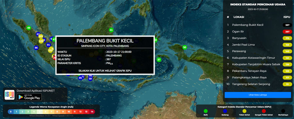 Hingga Malam, ISPU Palembang Berstatus Bahaya