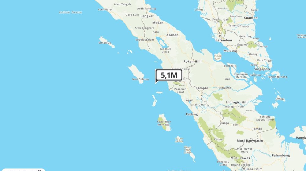 Pusat gempa berada di laut 62 km tenggara Nias Selatan