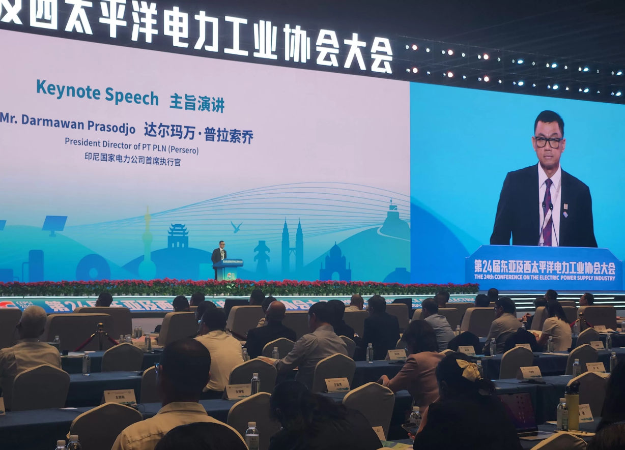 Direktut PLN Darmawan Prasodjo saat keynote speech di Conference on the Electric Power Supply Industry (CEPSI) di Xiamen, China.