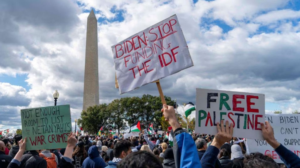 Muslim Amerika untuk Palestina Menyerukan Gencatan Senjata di Gaza di Monumen Washington
