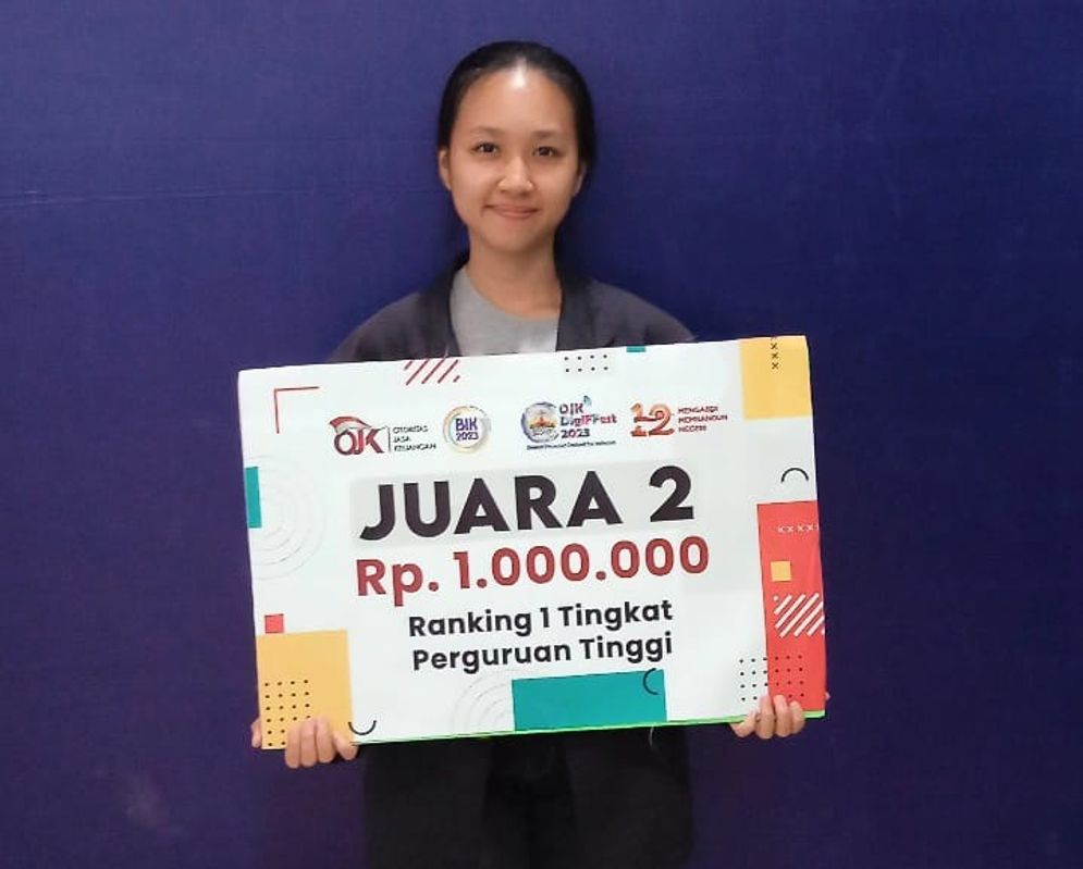 Mahasiswi Prodi Akuntansi Institut Informatika dan Bisnis (IIB) Giovanni Athalia Chandra juara 2 lomba ranking 1 tingkat perguruan tinggi se Lampung dalam event DigiFFest OJK 2023