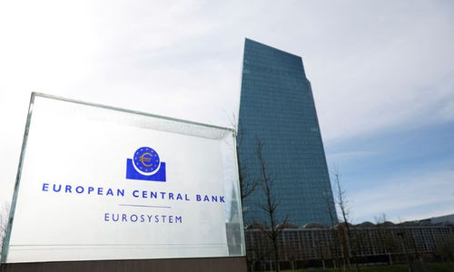 Logo Bank Sentral Eropa (ECB) di Luar Kantor Pusatnya di Frankfurt, Jerman