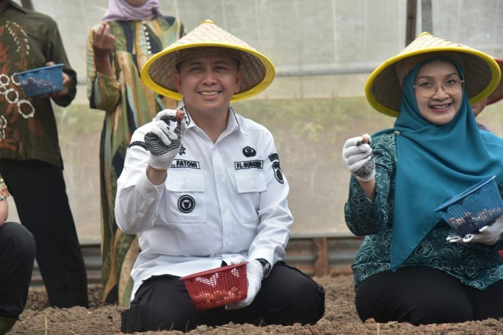 Pj Gubernur Sumsel Agus Fatoni Tanam Bawang di OKU