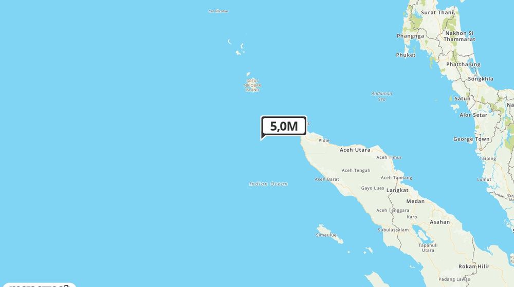Pusat gempa berada di laut 156 km BaratDaya Banda Aceh