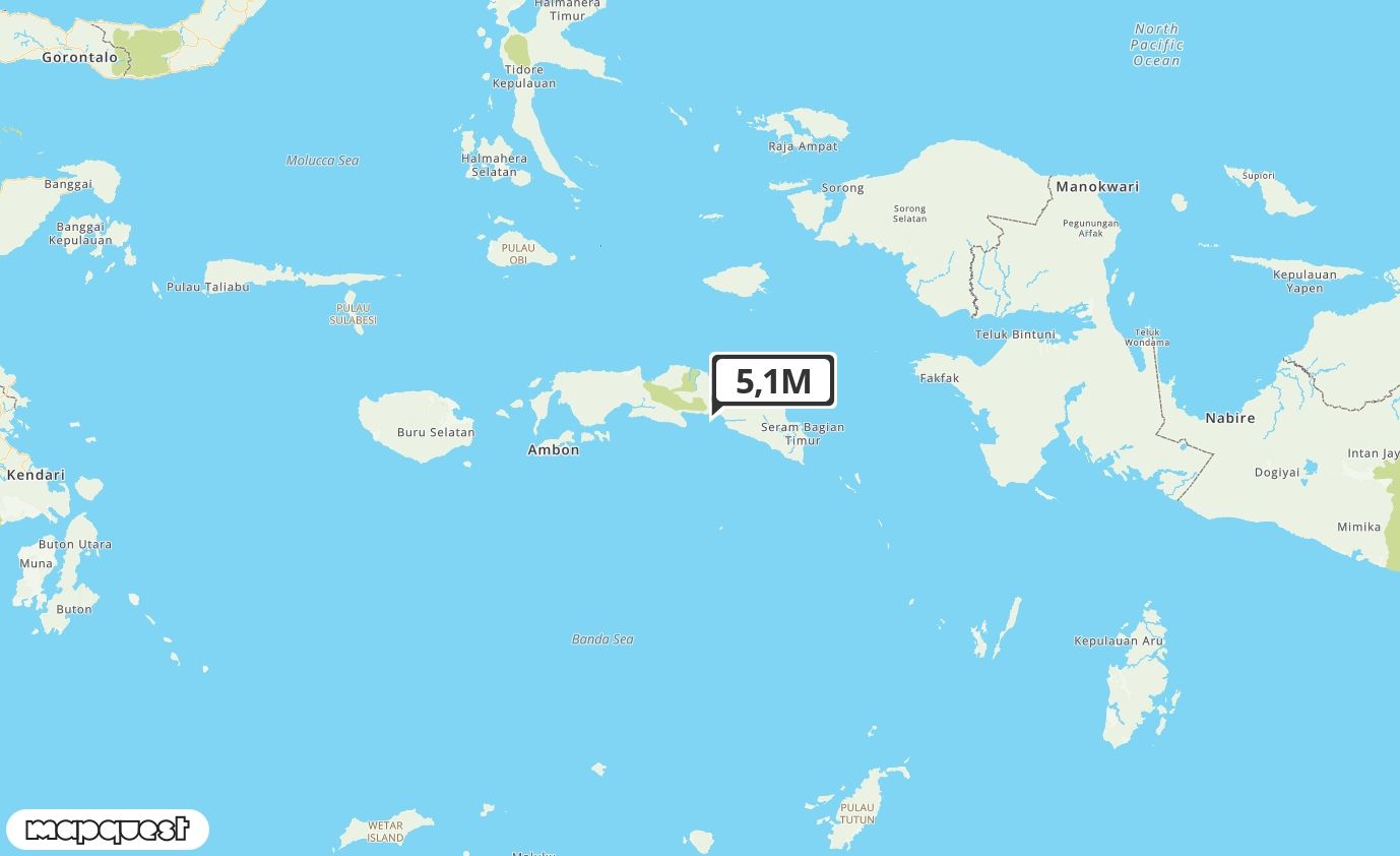 Pusat gempa berada di laut 85 km Tenggara, Maluku Tengah