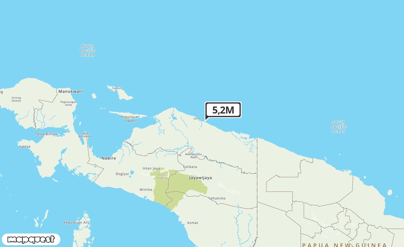 Pusat gempa berada di darat 29 km Tenggara Sarmi