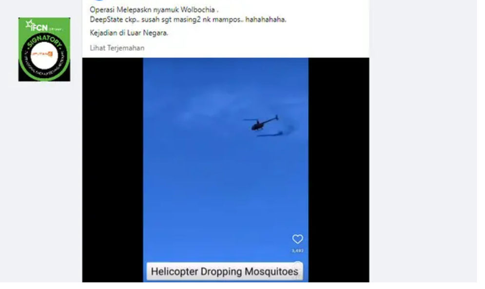 Cek Fakta: Helikopter Lepas Nyamuk Wolbachia