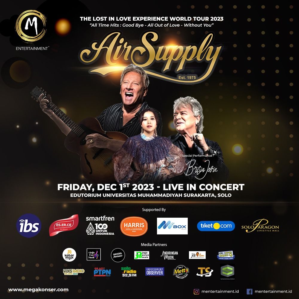 M Entertainment Hadirkan Konser Air Supply "The Lost In Love Experience" di Edutorium UMS Solo
