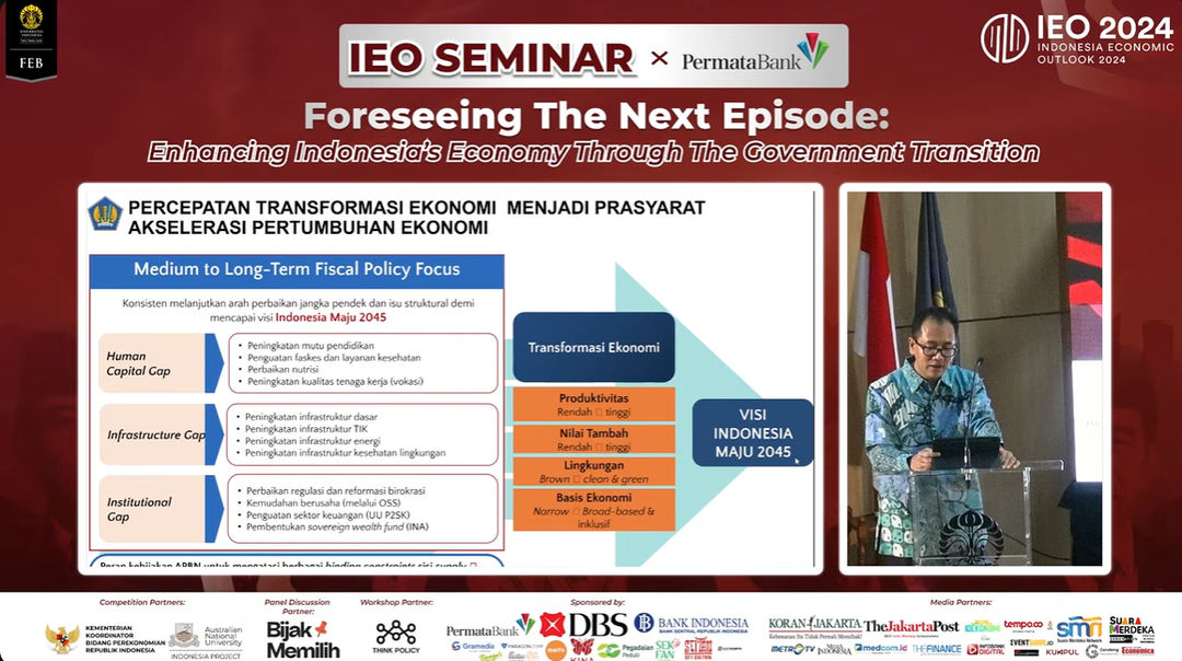 Kepala Pusat Kebijakan Ekonomi Makro BKF Kementerian Keuangan Abdurohman dalam seminar Indonesia Economic Outlook Seminar 2024 x Permata Bank pada Selasa, 21 November 2023.