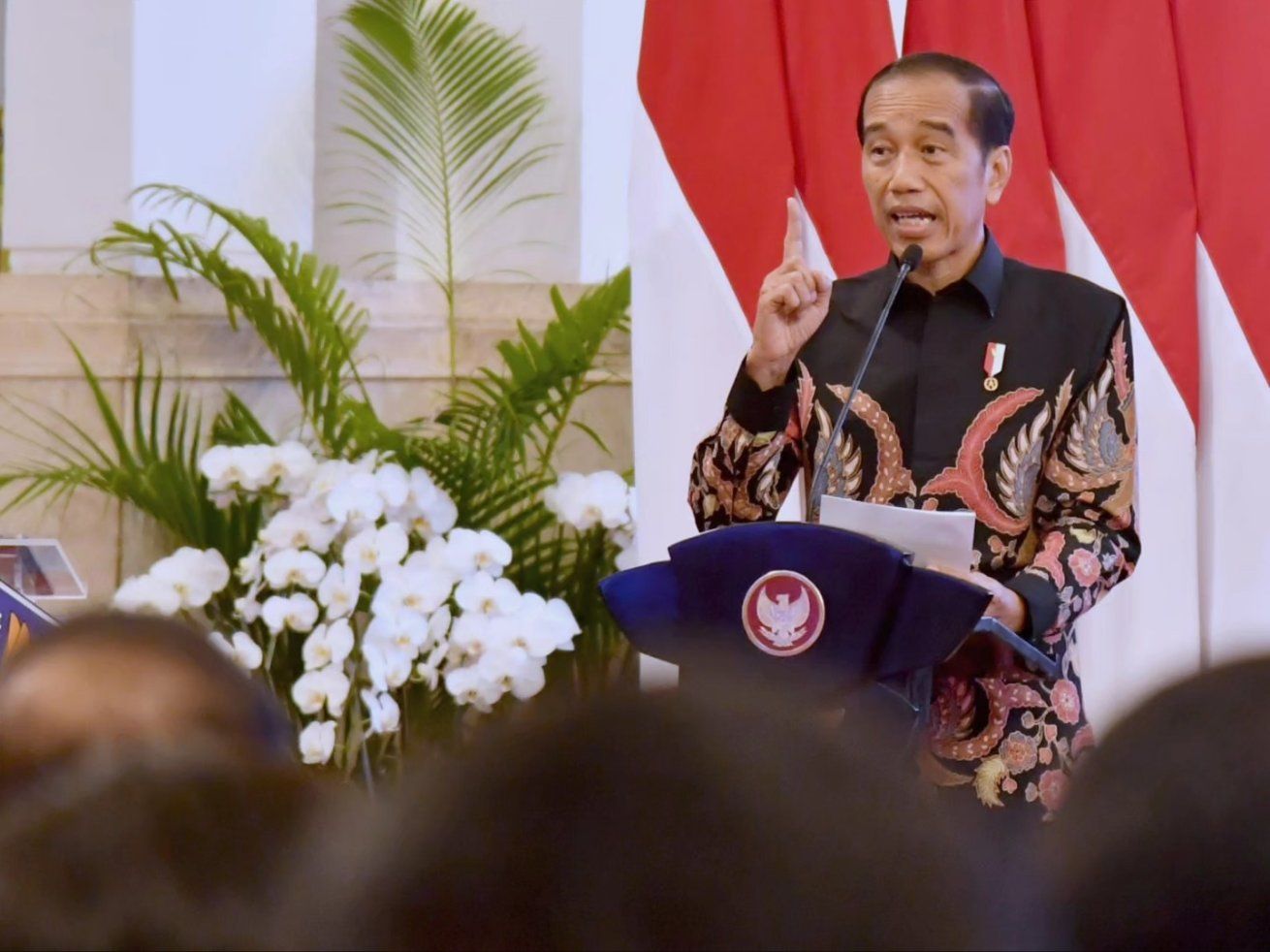 Jokowi pada acara acara Pertemuan Tahunan Bank Indonesia (PTBI) 2023 pada Rabu, 29 November 2023.