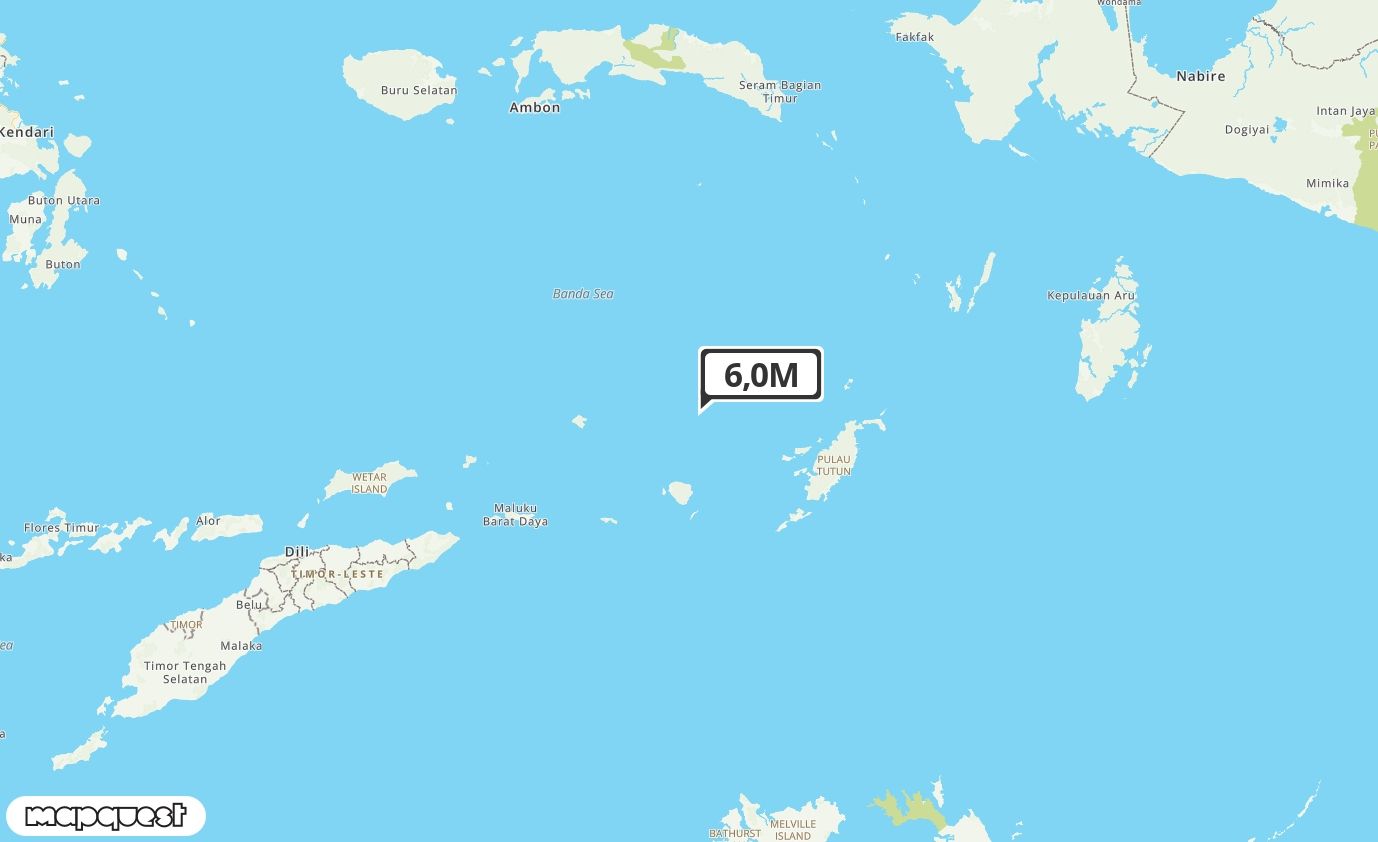 Pusat gempa berada di laut 190 km BaratLaut Tanimbar
