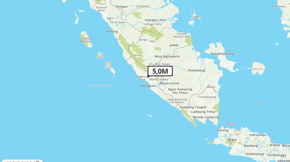 Pusat gempa berada di laut 23 km BaratDaya Bengkulu Utara