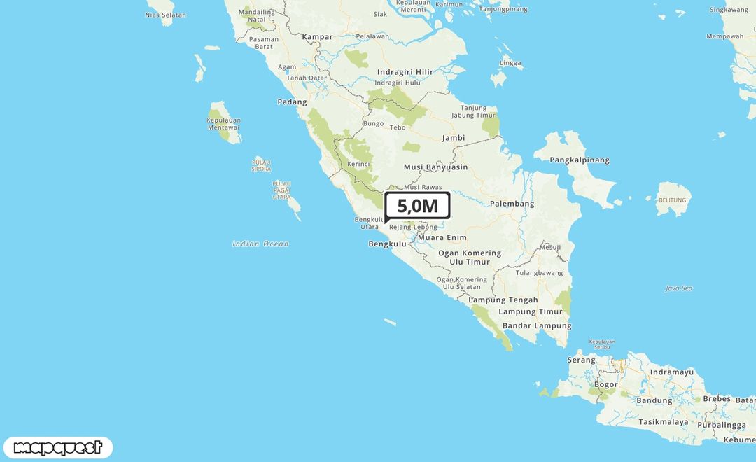 Pusat gempa berada di laut 23 km BaratDaya Bengkulu Utara