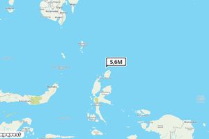 Pusat gempa berada di laut 64 km timur laut Pulaudoi