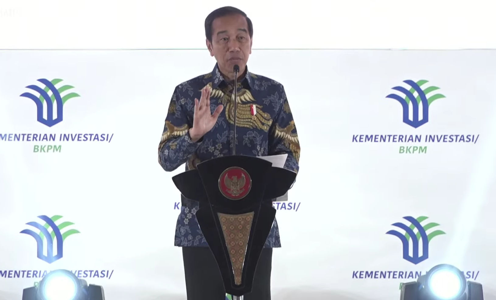 Presiden Jokowi dalam acara Peresmian Pembukaan Rakornas Investasi, Kamis 7 Desember 2023. 