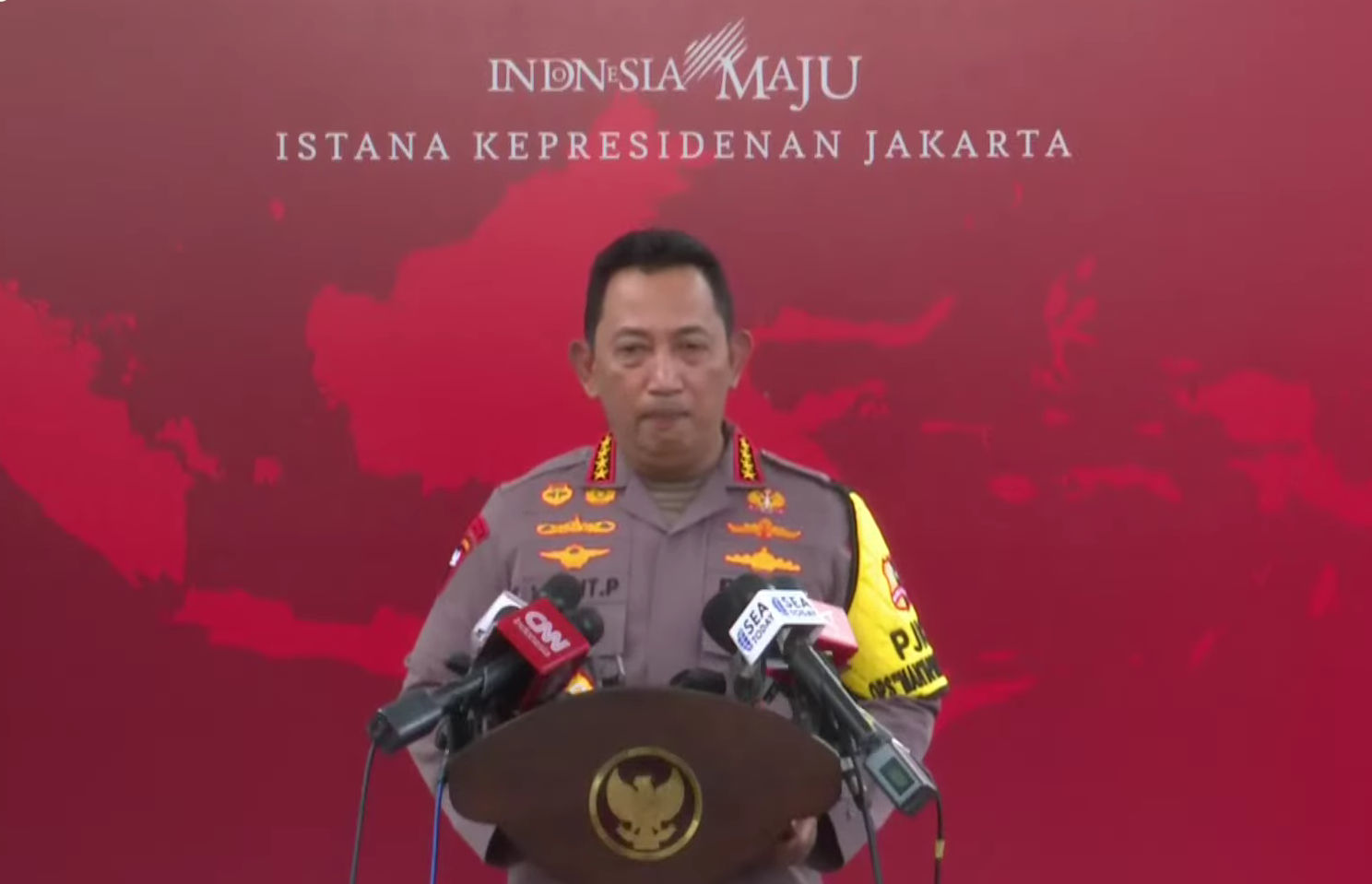 Kapolri , Jenderal Listyo Sigit Prabowo dalam keterangan persnya usai mengikuti Sidang Kabinet Paripurna di Istana Negara, Senin 11 Desember 2023.