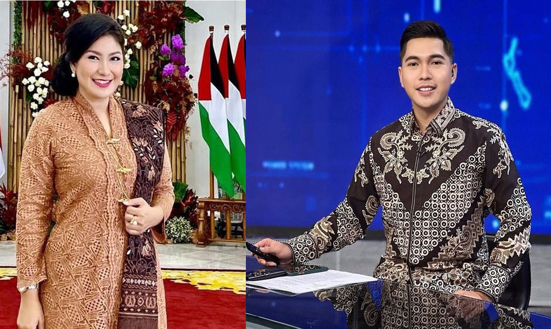 Valerina Daniel dan Ardianto Wijaya selaku moderator debat perdana Capres yang digelar Selasa, 12 Desember 2023