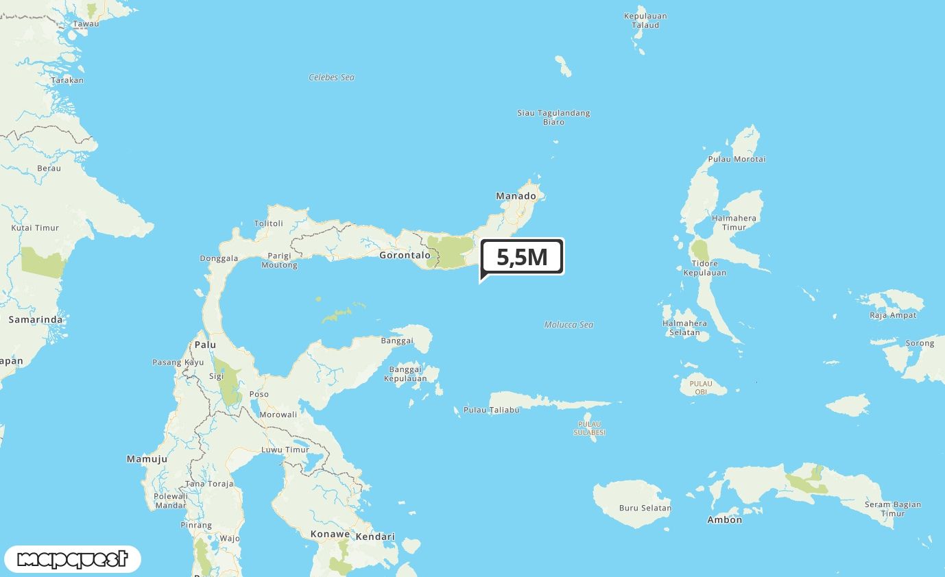 Pusat gempa berada di laut 42 Km Tenggara BOLAANGUKI-BOLSEL