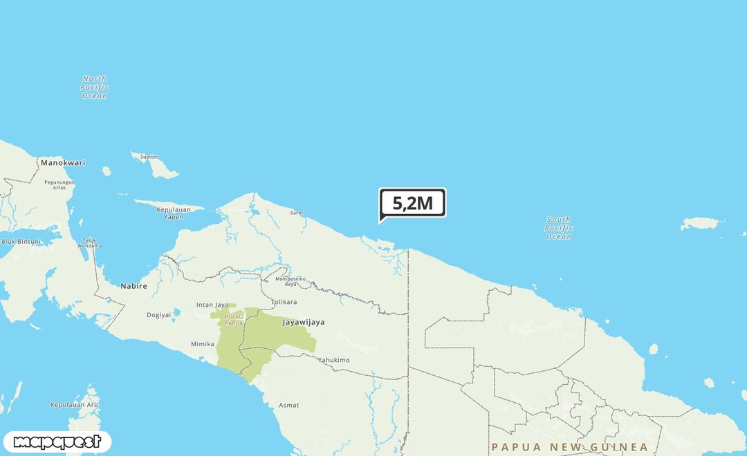 Pusat gempa berada di laut 45 k BaratLaut Kab. Jayapura