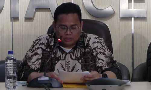 Ketua Bawaslu Rahmat Bagja saat Konferensi Pers Hasil Pengawasan Bawaslu Pada Masa Tahapan Kampanye Pemilu Tahun 2024, Selasa 19 Desember 2023