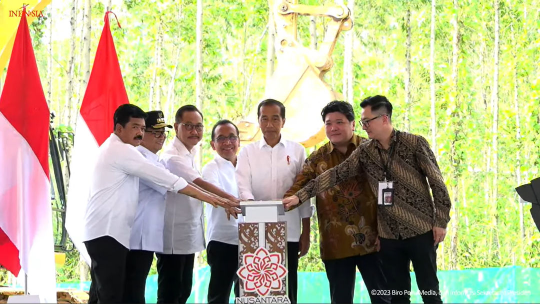 Presiden Joko Widodo (Jokowi) meresmikan groundbreaking proyek   Nusantara Superblok di Ibu Kota Negara (IKN) Nusantara, Kalimantan Timur, pada Rabu, 20 Desember 2023. 