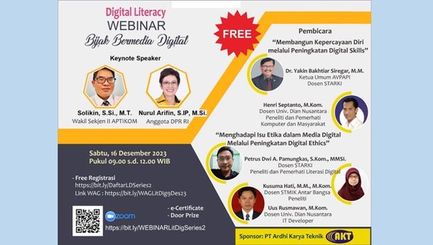 Dosen  Universitas Dian Nusantara, STMIK Antar Bangsa dan STARKI Berkolaborasi Gelar Webinar ‘Bijak Bermedia Digital’