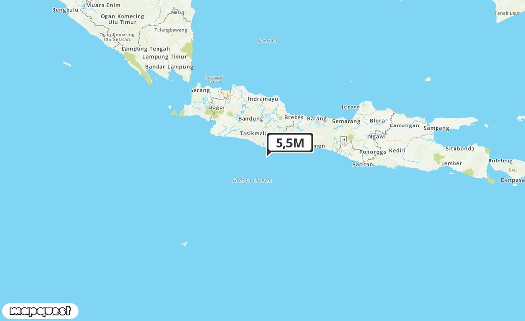 Pusat gempa berada di laut 80 km Barat Daya Kab. Pangandaran