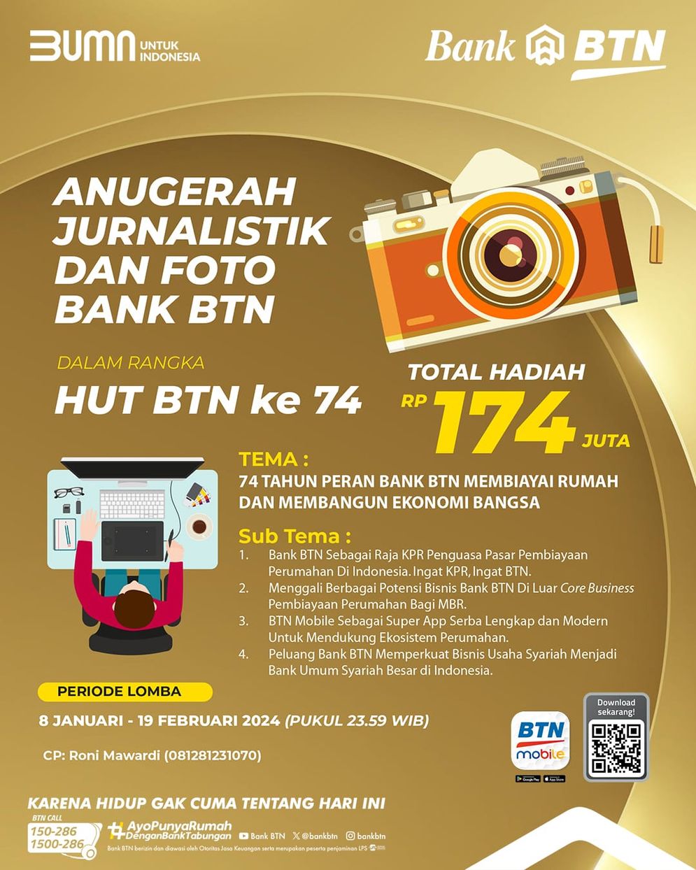 BTN Kembali Gelar Anugerah Jurnalistik dan Foto Jelang HUT ke-74, Total Hadiah Rp 174 Juta