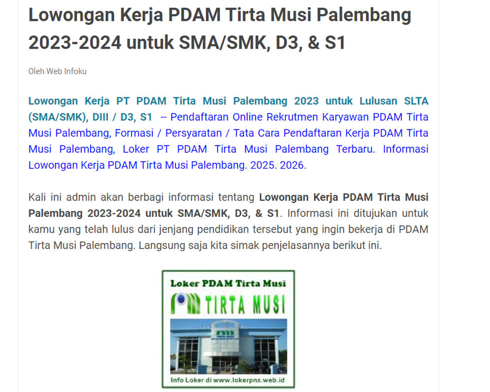 Hoaks: Lowongan Kerja PDAM Tirta Musi Palembang