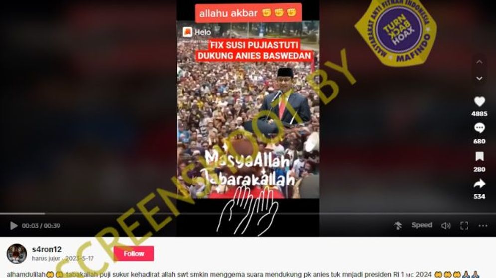 Hoaks: Susi Pujiastuti Dukung Anies Baswedan