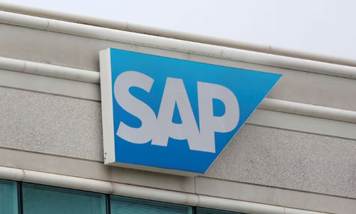 Logo SAP terlihat di kantor mereka di Reston, Virginia, AS