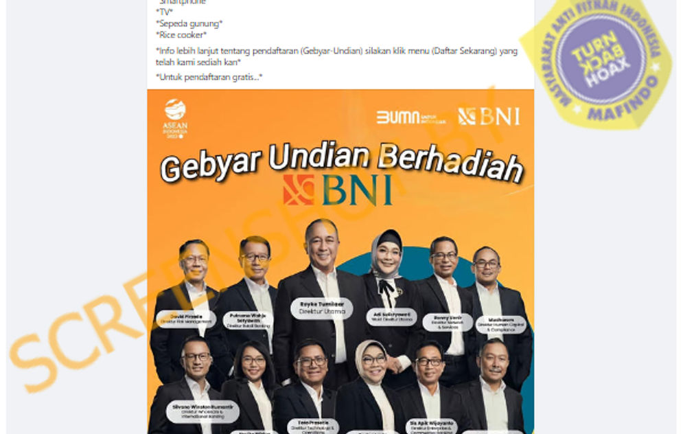  Hoaks Gebyar Undian BNI ke-77 Bagi-Bagi Hadiah