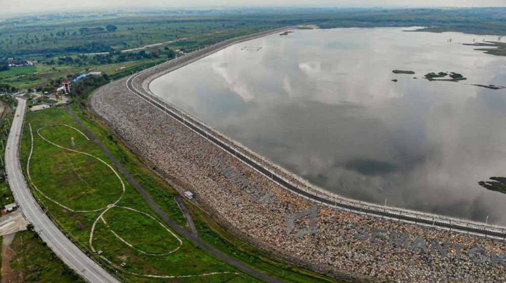 Foto udara suasana Bendungan Semantok di Rejoso, Nganjuk, Jawa Timur