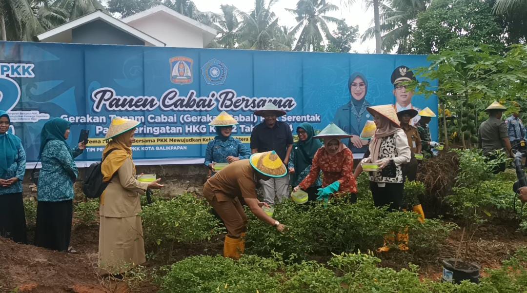 Wali Kota Balikpapan H Rahmad Mas'ud bersama Ketua TP PKK Kota Balikpapan Hj Nurlena Mas'ud menanam cabai bersama di  Jalan Dandito RT 22 Kelurahan Lamaru Kecamatan Balikpapan Timur, pada Senin, 4 Maret 2024