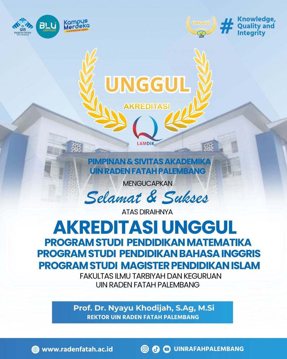 Rektor Bangga dan Haru, 3 Program Studi FITK UIN Raden Fatah Raih Akreditasi Unggul